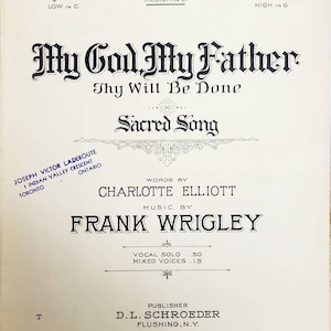 My God My Father Thy Will Be Done Sacred Song Vintage Sheet Music 1928