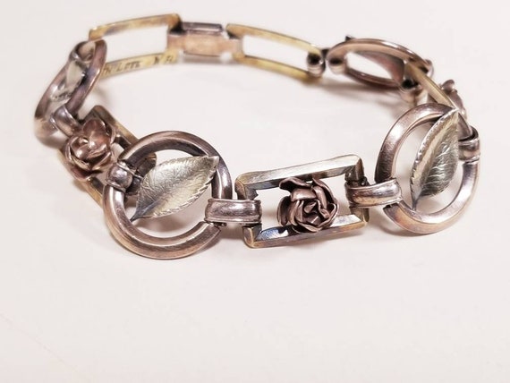 Vintage Krementz Diana Bracelet Rose and Leaf Lin… - image 1