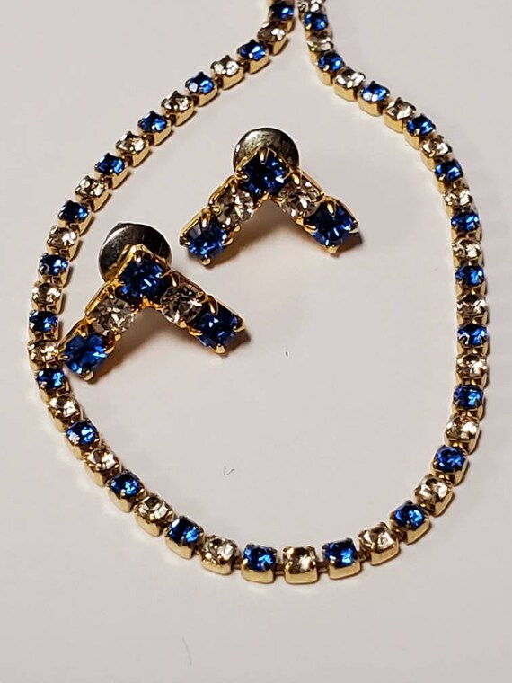 Vintage Sapphire Rhinestone Necklace and Pierced E
