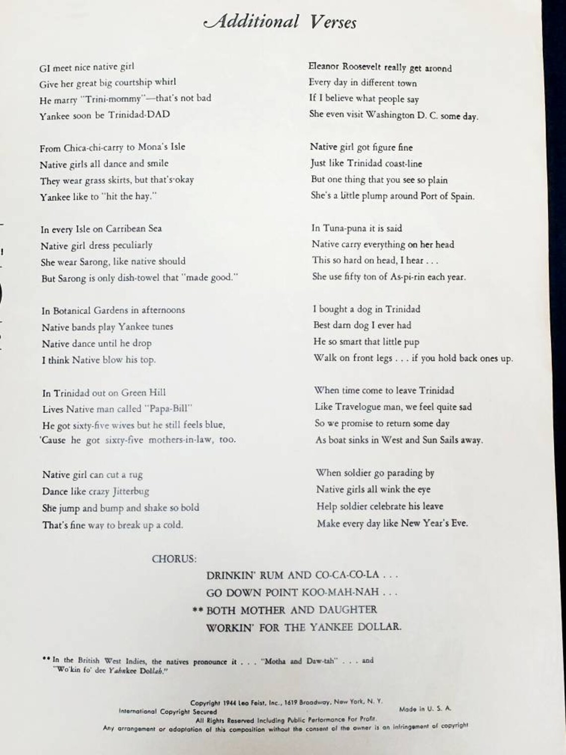 Rum and CocaCola Vintage Sheet Music Andrews Sisters Wartime Etsy