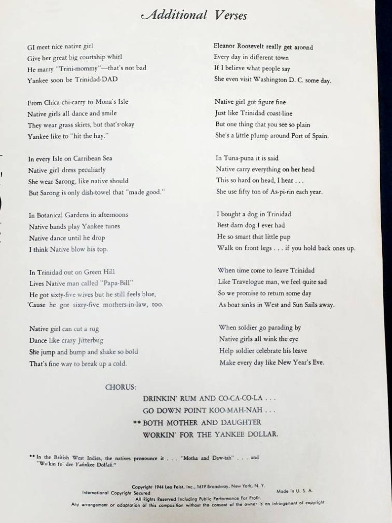 Rum and Cocacola Vintage Sheet Music Andrews Sisters Wartime Etsy