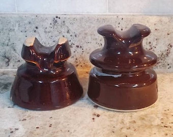 Vintage Brown Porcelain Insulators Lot of 2 Locke