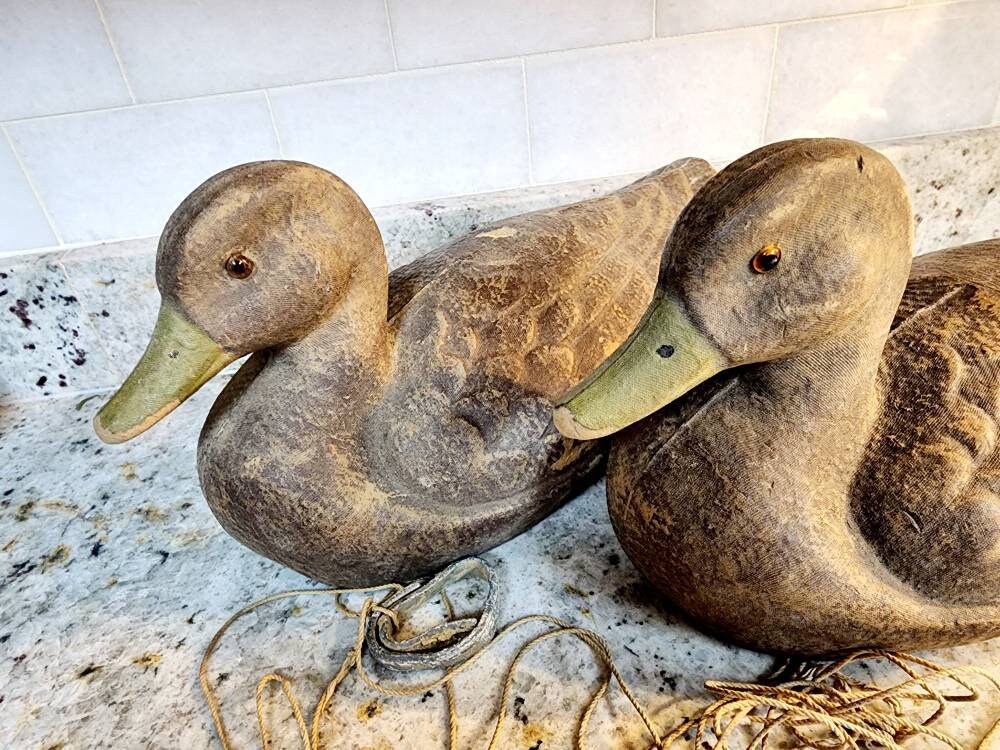Mallard Hen Duck Decoys Paper Mache' Vintage Pair J. C. Etsy