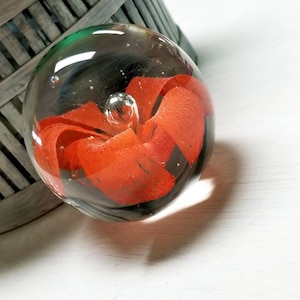 Vintage Orange Flower Controlled Bubble Paperweight