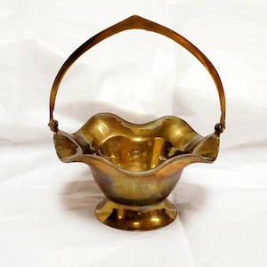 Vintage Brass Basket Hinged Handle 4.5 Inch Diameter