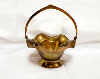 Vintage Brass Basket Hinged Handle 4.5 Inch Diameter