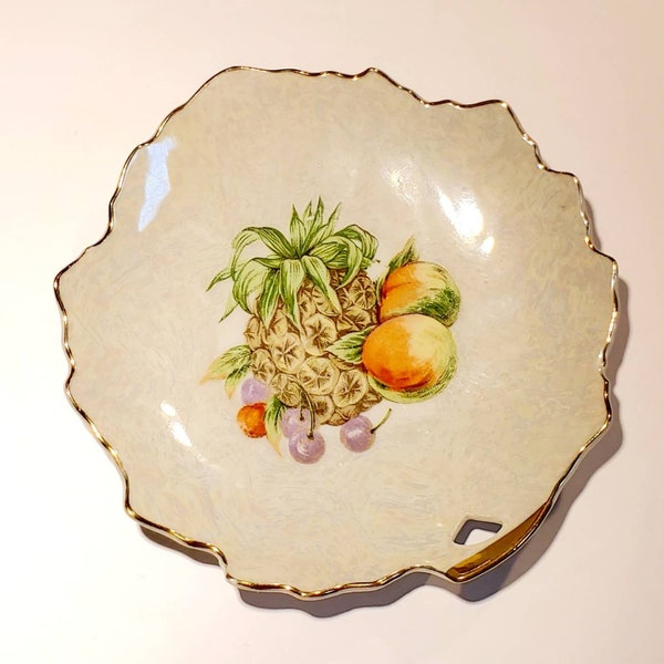 Lustreware Leaf Trinket Dish Pineapple Peaches Made in Japan