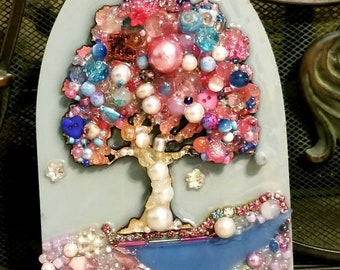 Lullaby Tree Fairy Door Baby Faerie Art Pink Blue Gray Baby Decor