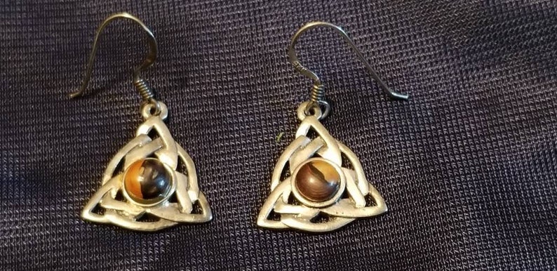 Celtic Trinity Knot Earrings Sterling Silver with Stone Center