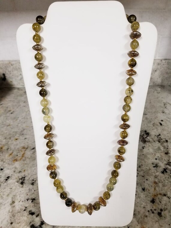 Vintage Dotty Smith Beaded Necklace Marbled Olive… - image 3