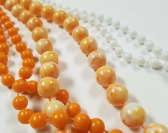 Orange and White Plastic Beaded Necklaces Lot of 3 Vintage