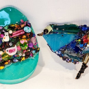 Mosaic Egg and Bird Easter Art Pieces Collage Art