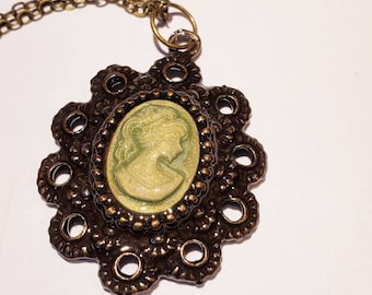 Guldfärgad Cameo Halsband Viktoriansk Vintage Style Hänge