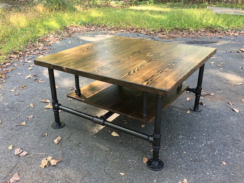 Reclaimed Wood Industrial Pipe Coffee Table With Shelf