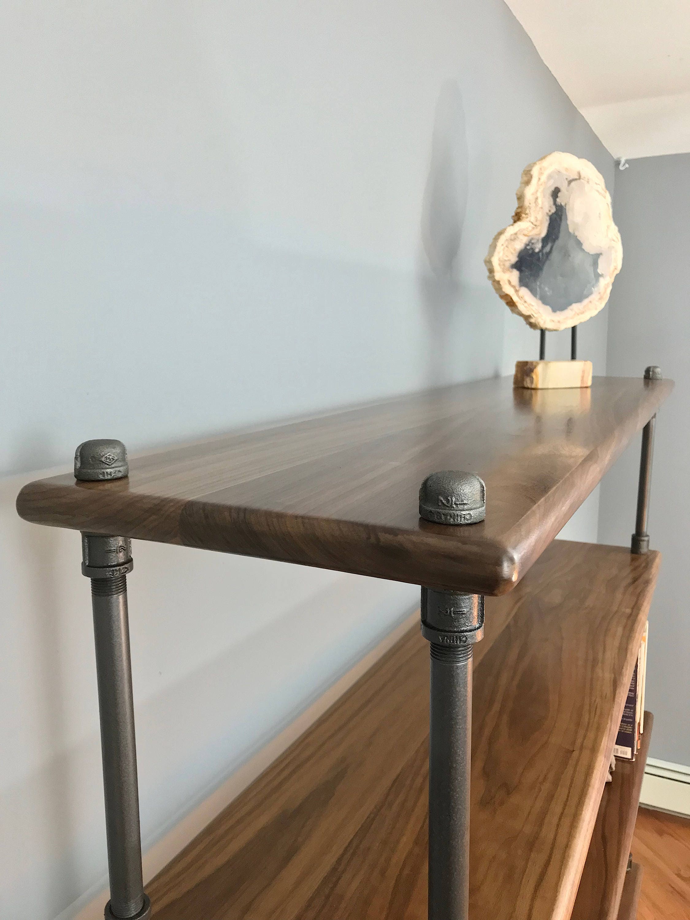 Industrial Pipe Black Walnut Bookshelves Etsy