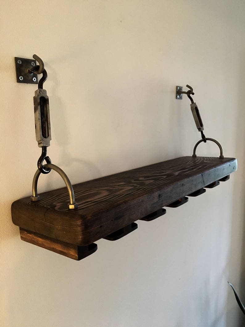 Reclaimed Wood Turnbuckle Shelf with Wine Glass Rack Etsy