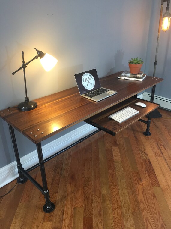 Black Walnut Industrial Pipe Desk Etsy