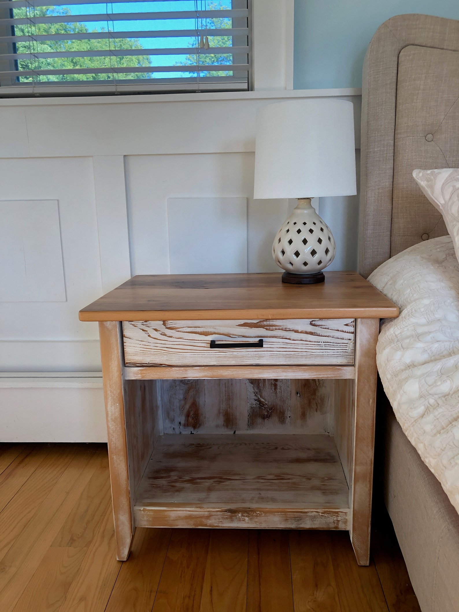 Rustic Reclaimed Wood Nightstand with Drawer and Open Shelf Etsy