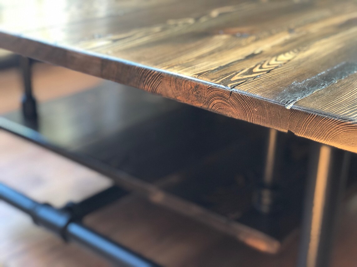 Reclaimed Wood Industrial Pipe Coffee Table With Shelf Etsy