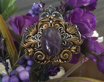 Hestia – Greek Mythology Inspired Vintage Amethyst and Swarovski Crystal Pendant Jewelry OOAK