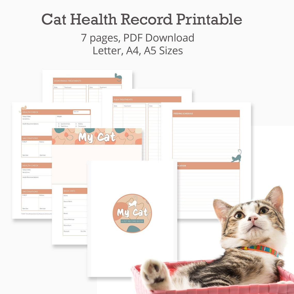 Cat Health Record Printable Planner Etsy