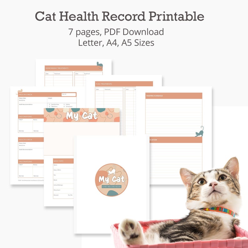 Cat Health Record Printable Planner Etsy