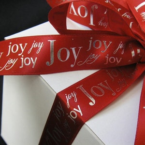 7/8 inch Joy Christmas ribbon, continuous print, personalized ribbon for bows and gift wrapping