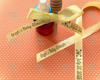 25 Personalized Bee and Beehive Design 5/8 inch Satin Uncut Ribbons for Wedding Favors, Birthday Favors or Baby Shower Favors.