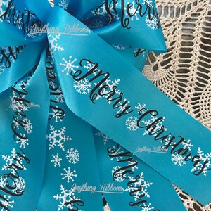 2 1/2 inch wide Merry Christmas Snowflake wrapping floral hot stamped ribbon personalized continuous printed bow.
