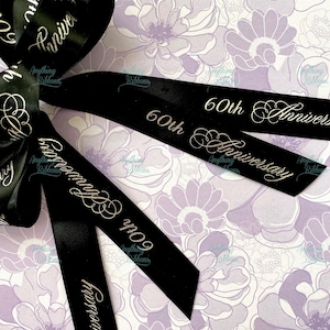 60th Wedding Anniversary 7/8 inch personalized continuous printed ribbon.