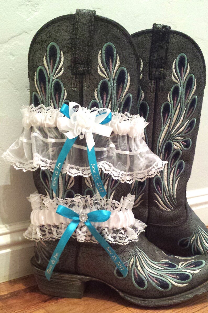 Personalized Satin Ribbon White Wedding Garter and Toss Garter