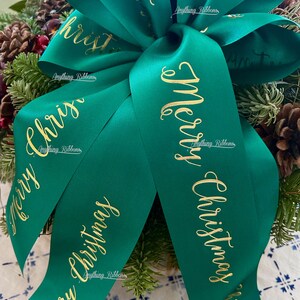 2 1/2 inch wide Merry Christmas wrapping floral hot stamped ribbon personalized continuous printed bow.