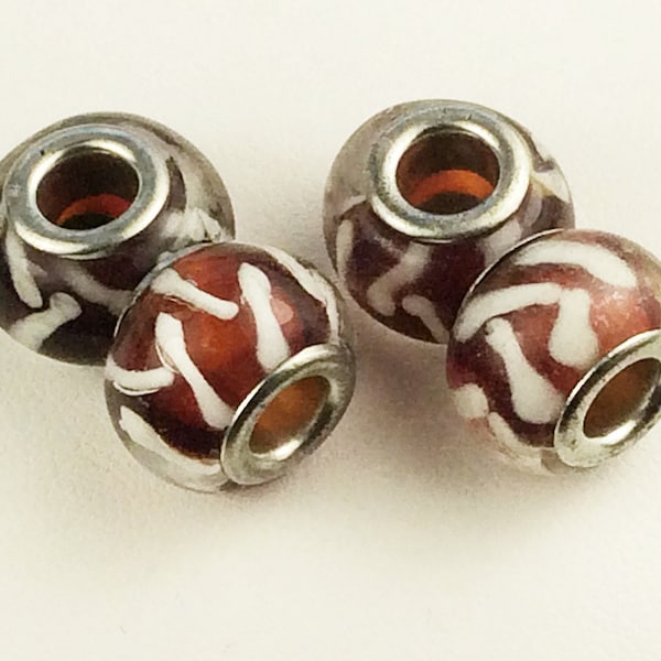 1-Brown Lampwork Dione bead, 14x9 rondelle design, Brown-add-a bead with grommets, unique Lampwork, L215,  Ships USA