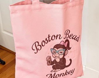 Boston Bead Monkey Pink Canvas Tote Bag