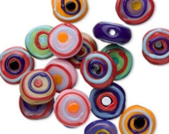 5-grillige gemengde gestreepte kralen, veelkleurig lampwork-glas, gestreepte ronde platte kralen, unieke lampwork-kralen, 466, Ships USA