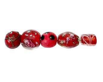 5-Red Bead Mix, Red Glass Jewelry Making Kit, Bracelet Combo, unique  (104) Ships USA