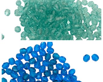 50-4mm Czech crystal fire polished beads,Aqua glass beads, Dark Aqua faceted crystal beads, czech beads,4mm dark blue beads, 474 ships USA