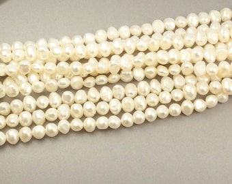 6mm Strand Cultured Freshwater Pearls white pearls, creamy white pearl strands, Semi-Round Potato White pearls, 16" pearls strand,559  USA