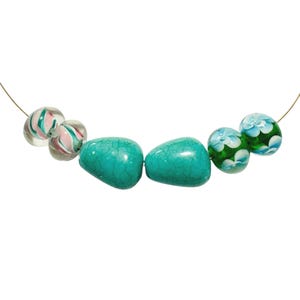 2-pink and green Lampwork Rondelle beads, Green Lampwork glass, 14mm Flower glass beads, Earring Pair Lampwork 603 Ships USA