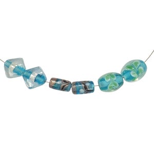 2-Blue Lampwork Rondelles, Earring Pair glass beads, Polka dot Rondellebeads, pink striped  beads, unique, 135  Ships USA