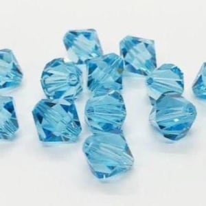 Aquamarine Bead Swarovski Crystals, Genuine Aquamarine Crystal Bicone Beads, Bicone Top Drilled, Swarovski Beads, ships from USA