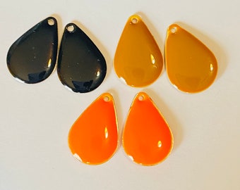 2-Black Enameled Earring Beads, enameled teardrop Beads 100 ships USA