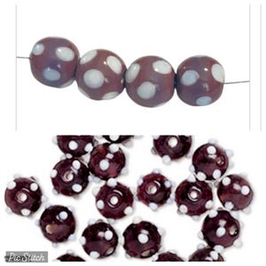 4-Purple Lampwork round glass beads, white dotted round beads, 14mm Lampwork glass,unique glass beads, 139 Ships USA