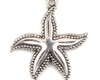 1-Silver Starfish charm, 20x20mm Nautical charm pendant, crafts antique silver, silver findings,pendant beads, 329 Ships USA