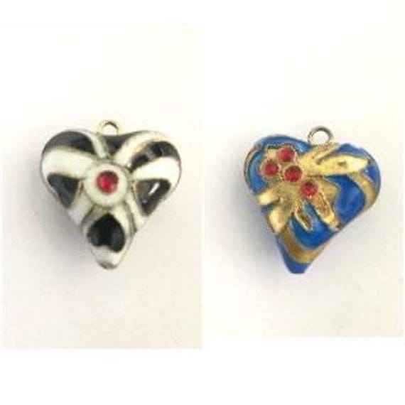 Cloisonné Focal Heart Pendant, Double sides puff cloisonné Heart Pendant, Heart jewelry making