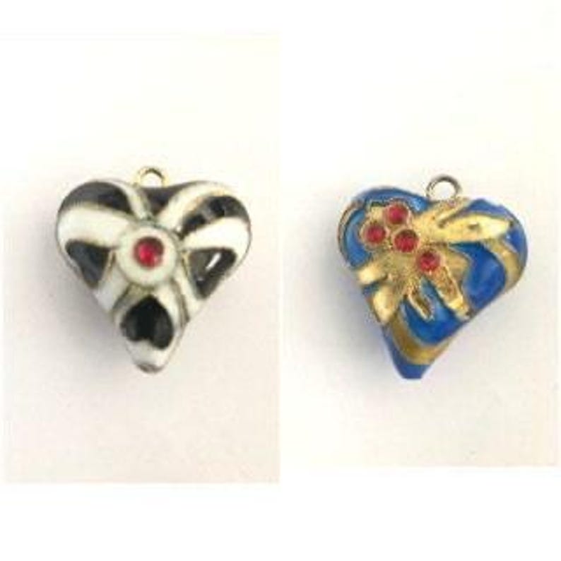 Cloisonné focale harthanger, dubbele zijden bladerdeeg cloisonné harthanger, hartsieraden maken afbeelding 1