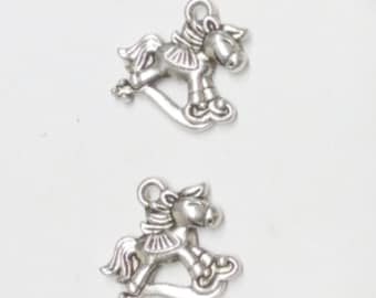 1-Silver rockinghorse charms, children's charms, animal antique silver, Animal silver charm, silver bracelet charms, SS421 Ships US2-