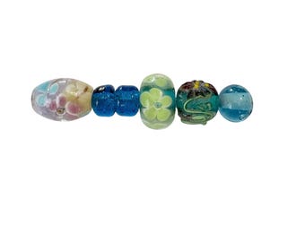 5-Blue Bead Mix, Blue Glass Jewelry Making Kit, Bracelet Combo, unique  (109)  Ships USA