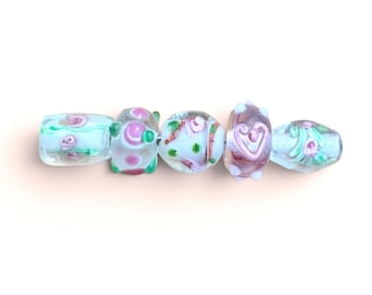 6-Lampwork Jewelry Making Kit, Bracelet Combo, Polka Dotted Beads , unique Lampwork   (114) Ships USA