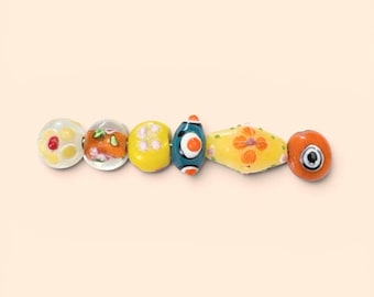 6-Lampwork Jewelry Making Kit, Bracelet Combo, Polka Dotted Beads , unique Lampwork   (104) Ships USA